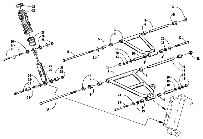 Parts Diagram for Arctic Cat 1998 POWDER SPECIAL 600 SNOWMOBILE FRONT SUSPENSION AND SHOCK ABSORBER