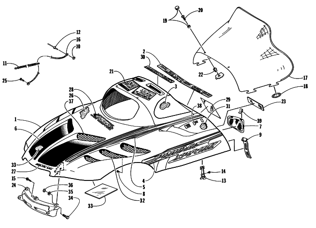 Parts Diagram for Arctic Cat 1998 POWDER SPECIAL 600 EFI SNOWMOBILE HOOD AND WINDSHIELD ASSEMBLY