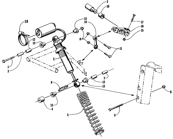 Parts Diagram for Arctic Cat 1998 ZR 600 EFI LE XC SNOWMOBILE SHOCK ABSORBER AND SWAY BAR ASSEMBLY