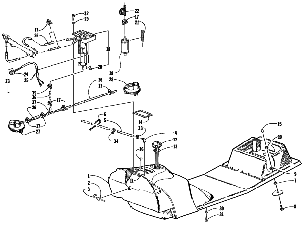 Parts Diagram for Arctic Cat 1999 ZL 600 EFI S/N < 9915688 SNOWMOBILE GAS TANK AND FUEL PUMP ASSEMBLIES