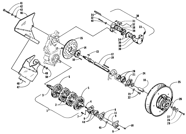 Parts Diagram for Arctic Cat 1998 ZR 440 SNO-PRO SNOWMOBILE DRIVE TRAIN SHAFTS AND BRAKE ASSEMBLIES