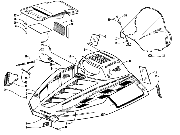 Parts Diagram for Arctic Cat 1998 ZR 440 SNO-PRO SNOWMOBILE HOOD AND WINDSHIELD ASSEMBLY