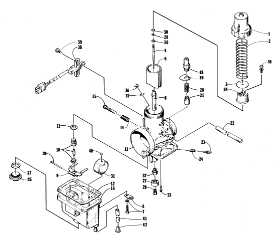 Parts Diagram for Arctic Cat 1998 ZL 440 SNOWMOBILE CARBURETOR ASSEMBLY