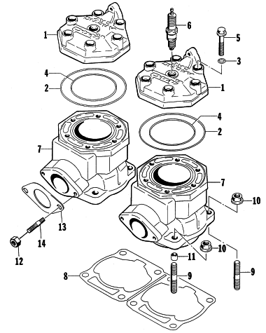 Parts Diagram for Arctic Cat 1998 ZR 440 SNOWMOBILE CYLINDER AND HEAD ASSEMBLY