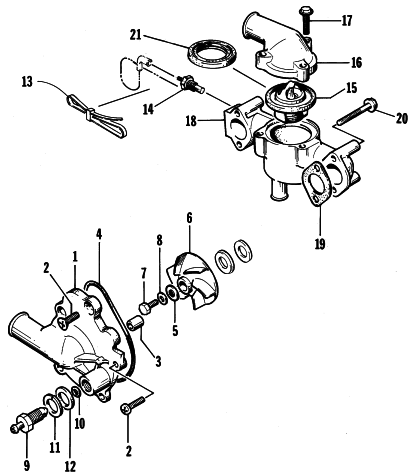 Parts Diagram for Arctic Cat 1997 ZR 440 SNOWMOBILE WATER PUMP/WATER MANIFOLD