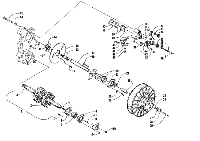 Parts Diagram for Arctic Cat 1999 JAG 340 DLX SNOWMOBILE DRIVE TRAIN SHAFTS AND BRAKE ASSEMBLIES