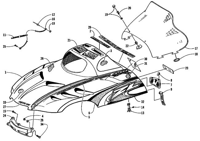 Parts Diagram for Arctic Cat 1999 ZL 440 SNOWMOBILE HOOD AND WINDSHIELD ASSEMBLY