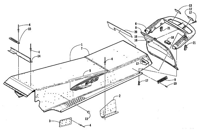 Parts Diagram for Arctic Cat 1999 JAG 340 DLX SNOWMOBILE TUNNEL AND REAR BUMPER