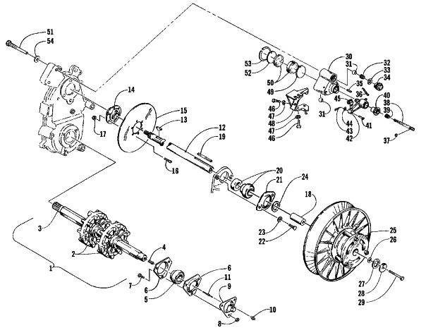 Parts Diagram for Arctic Cat 1999 JAG 440 DLX SNOWMOBILE DRIVE TRAIN SHAFTS AND BRAKE ASSEMBLIES