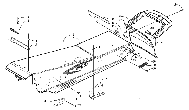 Parts Diagram for Arctic Cat 1999 JAG 440 DLX SNOWMOBILE TUNNEL AND REAR BUMPER
