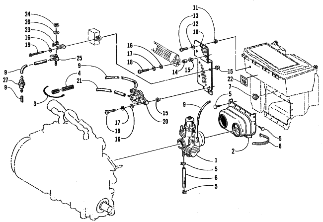 Parts Diagram for Arctic Cat 1999 ZR 500 LE SNOWMOBILE CARBURETOR AND FUEL PUMP ASSEMBLY