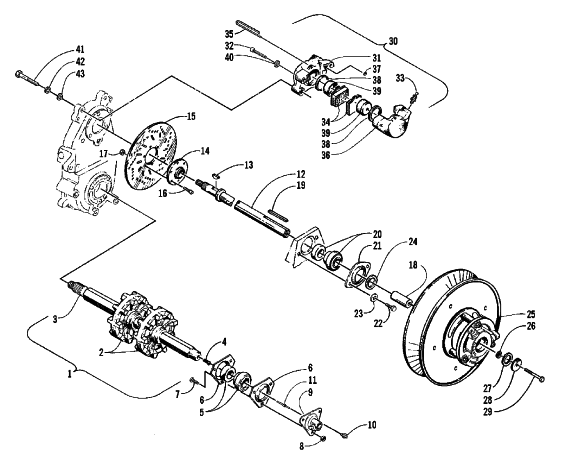 Parts Diagram for Arctic Cat 1999 ZL 600 EFI S/N < 9915688 SNOWMOBILE DRIVE TRAIN SHAFTS AND BRAKE ASSEMBLIES