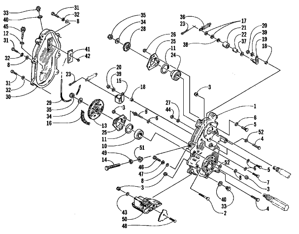 Parts Diagram for Arctic Cat 1999 ZR 700 SNOWMOBILE DRIVE/DROPCASE ASSEMBLY