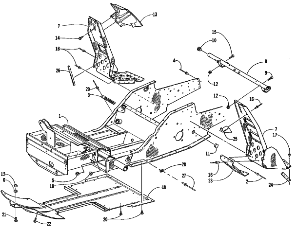 Parts Diagram for Arctic Cat 1999 ZR 500 SNOWMOBILE FRONT FRAME AND FOOTREST ASSEMBLY