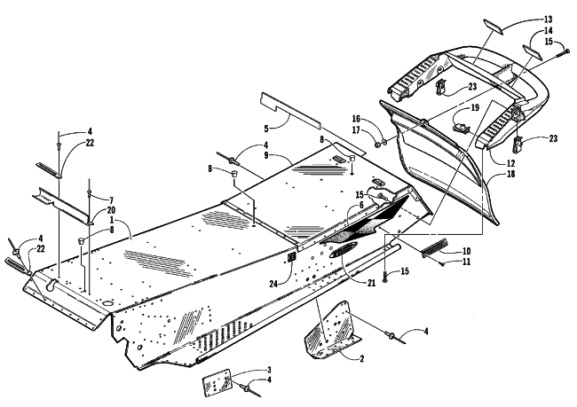 Parts Diagram for Arctic Cat 1999 ZR 700 SNOWMOBILE TUNNEL AND REAR BUMPER
