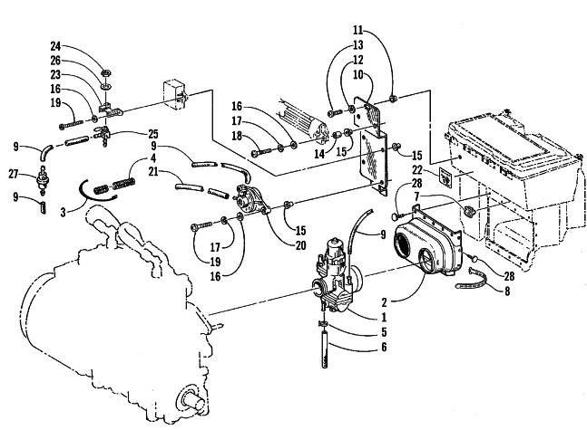 Parts Diagram for Arctic Cat 1999 ZL 500 SNOWMOBILE CARBURETOR AND FUEL PUMP ASSEMBLY