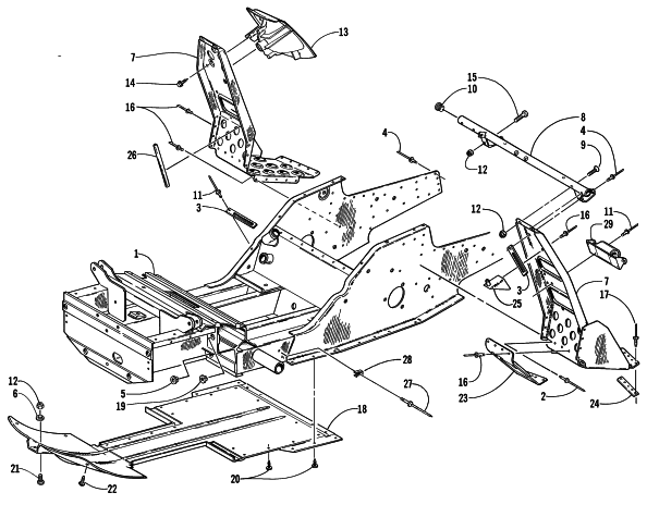 Parts Diagram for Arctic Cat 1999 ZR 600 EFI LE SNOWMOBILE FRONT FRAME AND FOOTREST ASSEMBLY