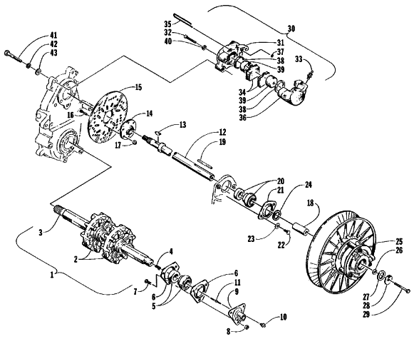 Parts Diagram for Arctic Cat 1999 PANTHER 550 SNOWMOBILE DRIVE TRAIN SHAFTS AND BRAKE ASSEMBLIES