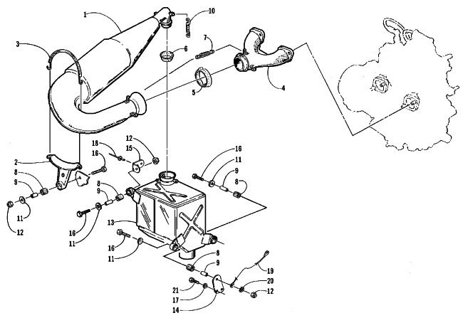Parts Diagram for Arctic Cat 1999 ZR 500 LE SNOWMOBILE EXHAUST ASSEMBLY