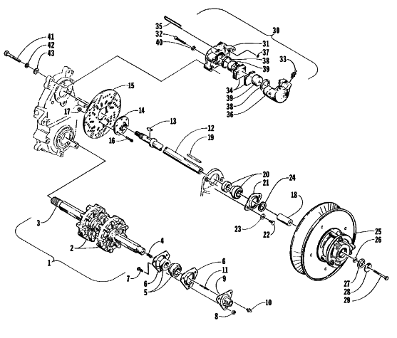 Parts Diagram for Arctic Cat 1999 ZL 600 SNOWMOBILE DRIVE TRAIN SHAFTS AND BRAKE ASSEMBLIES