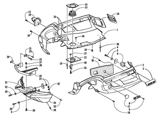 Parts Diagram for Arctic Cat 2000 Z 370 SNOWMOBILE BELLY PAN AND FRONT BUMPER ASSEMBLY