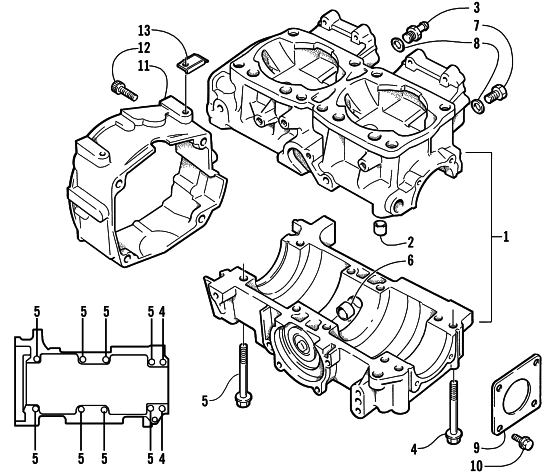 Parts Diagram for Arctic Cat 1999 ZR 600 SNOWMOBILE CRANKCASE ASSEMBLY