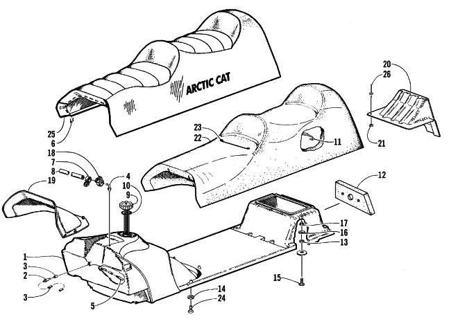 Parts Diagram for Arctic Cat 1999 PANTHER 550 SNOWMOBILE GAS TANK AND SEAT ASSEMBLY