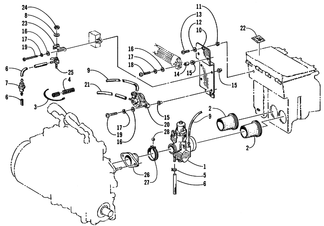 Parts Diagram for Arctic Cat 1999 PANTHER 550 SNOWMOBILE CARBURETOR AND FUEL PUMP ASSEMBLY