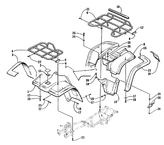 Parts Diagram for Arctic Cat 1998 400 4X4 ATV BODY PANEL ASSEMBLY