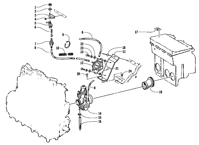 Parts Diagram for Arctic Cat 1999 TRIPLE TOURING SNOWMOBILE CARBURETOR AND FUEL PUMP ASSEMBLY