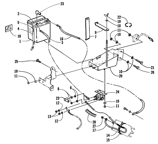 Parts Diagram for Arctic Cat 1999 TRIPLE TOURING SNOWMOBILE BATTERY, SOLENOID, AND CABLES