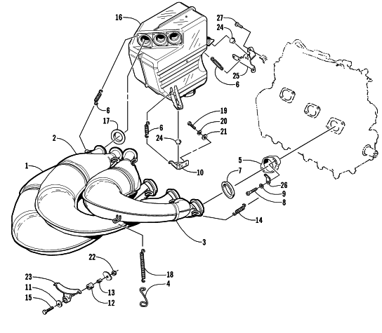 Parts Diagram for Arctic Cat 2000 THUNDERCAT THC SNOWMOBILE EXHAUST ASSEMBLY