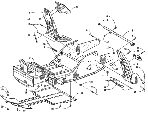 Parts Diagram for Arctic Cat 1999 ZR 700 SNOWMOBILE FRONT FRAME AND FOOTREST ASSEMBLY