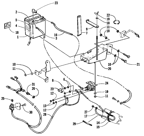 Parts Diagram for Arctic Cat 1999 ZRT 600 SNOWMOBILE BATTERY, SOLENOID, AND CABLES