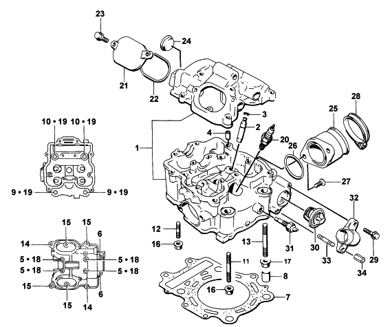 Parts Diagram for Arctic Cat 2000 500 4X4 () ATV CYLINDER HEAD ASSEMBLY