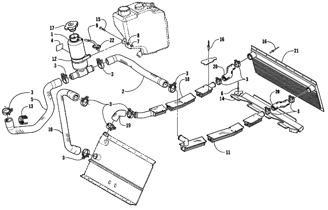 Parts Diagram for Arctic Cat 1999 THUNDERCAT MC SNOWMOBILE COOLING ASSEMBLY