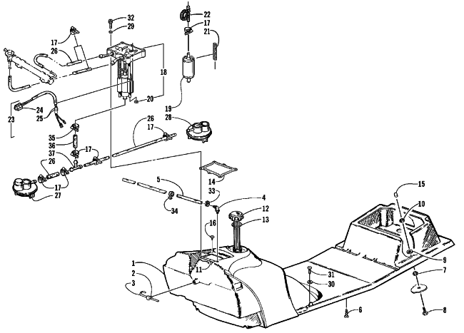 Parts Diagram for Arctic Cat 1999 ZR 600 EFI SNOWMOBILE GAS TANK AND FUEL PUMP ASSEMBLIES