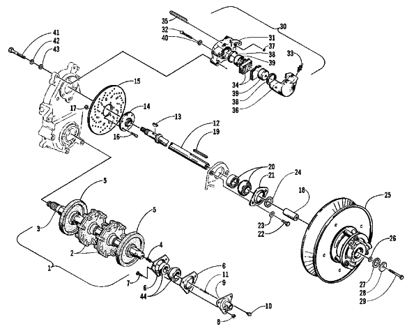 Parts Diagram for Arctic Cat 1999 ZR 600 EFI LE SNOWMOBILE DRIVE TRAIN SHAFTS AND BRAKE ASSEMBLIES