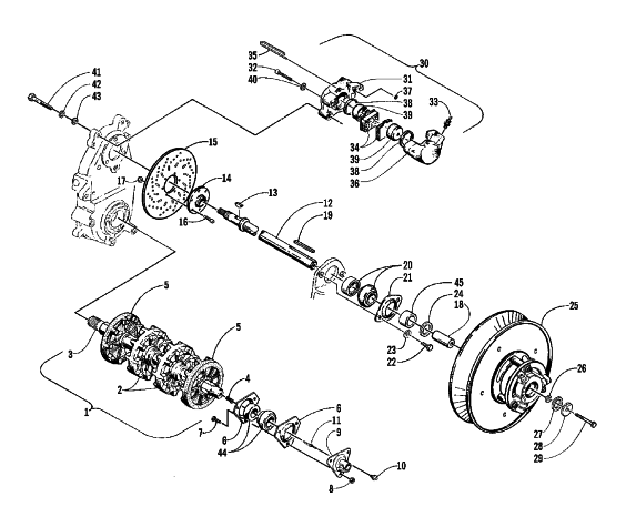 Parts Diagram for Arctic Cat 1999 PANTERA 800 SNOWMOBILE DRIVE TRAIN SHAFTS AND BRAKE ASSEMBLIES