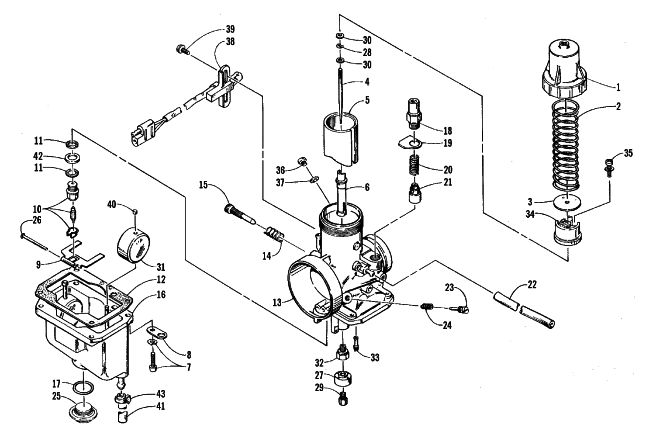 Parts Diagram for Arctic Cat 1999 ZRT 600 SNOWMOBILE CARBURETOR ASSEMBLY