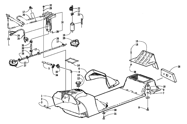 Parts Diagram for Arctic Cat 1999 PANTERA 580 EFI SNOWMOBILE GAS TANK AND FUEL PUMP ASSEMBLIES