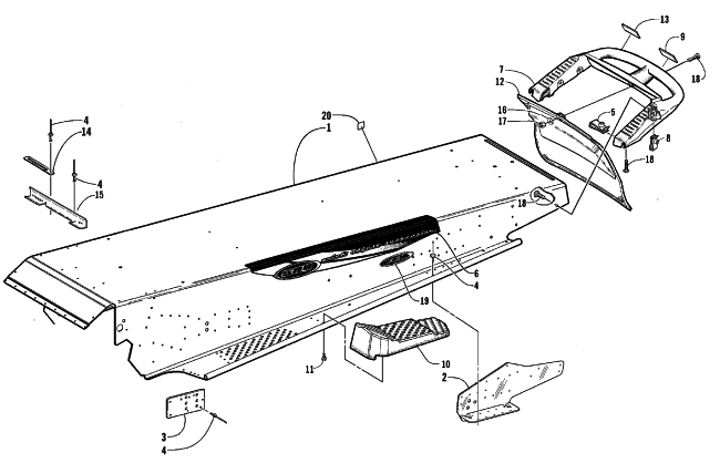 Parts Diagram for Arctic Cat 1999 PANTERA 580 EFI SNOWMOBILE TUNNEL AND REAR BUMPER