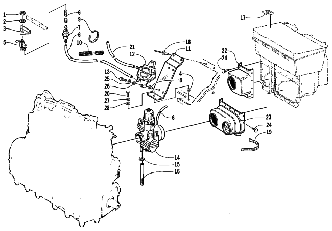 Parts Diagram for Arctic Cat 1999 THUNDERCAT SNOWMOBILE CARBURETOR AND FUEL PUMP ASSEMBLY