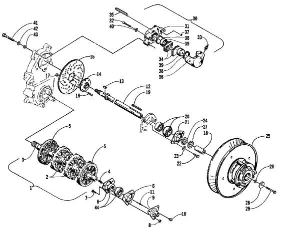 Parts Diagram for Arctic Cat 1999 THUNDERCAT SNOWMOBILE DRIVE TRAIN SHAFTS AND BRAKE ASSEMBLIES