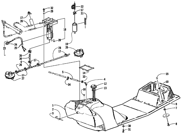 Parts Diagram for Arctic Cat 1999 POWDER SPECIAL 500 EFI SNOWMOBILE GAS TANK AND FUEL PUMP ASSEMBLIES