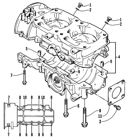 Parts Diagram for Arctic Cat 2000 ZL 580 EFI ESR SNOWMOBILE CRANKCASE ASSEMBLY