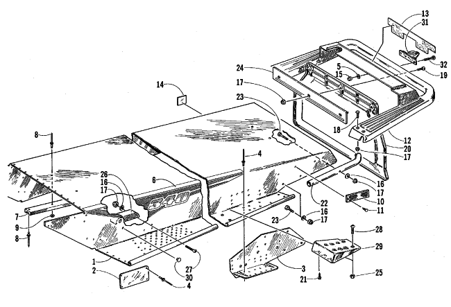 Parts Diagram for Arctic Cat 1999 BEARCAT 340 - 136 IN. SNOWMOBILE TUNNEL AND REAR BUMPER