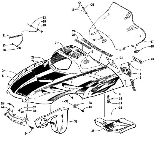 Parts Diagram for Arctic Cat 1999 Z 370 SNOWMOBILE HOOD AND WINDSHIELD ASSEMBLY