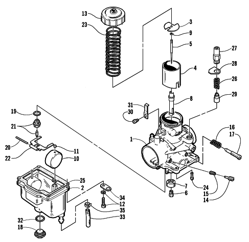Parts Diagram for Arctic Cat 2000 BEARCAT 340 SNOWMOBILE CARBURETOR VM32-290