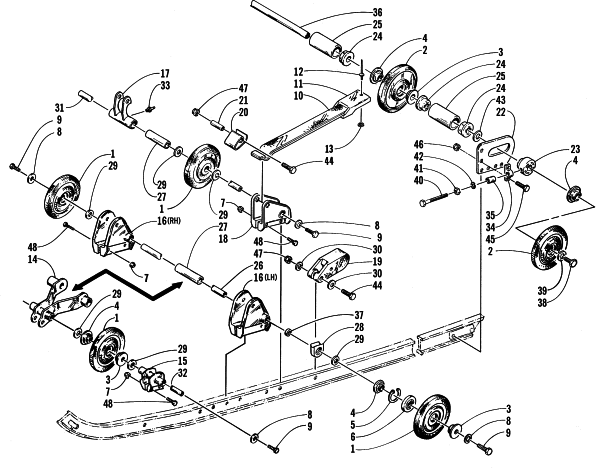 Parts Diagram for Arctic Cat 1999 BEARCAT 340 - 136 IN. SNOWMOBILE REAR SUSPENSION AXLE ASSEMBLY